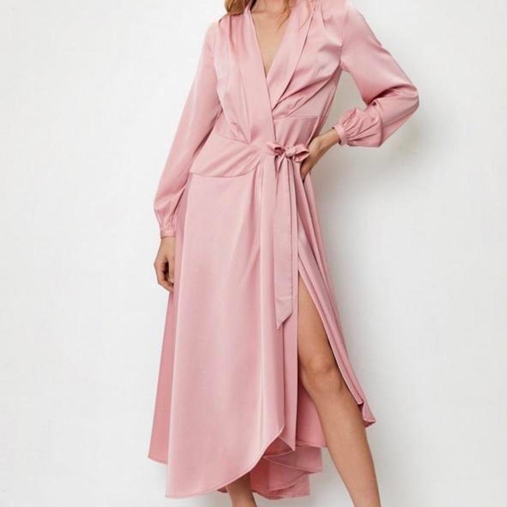 Nasty Gal Long sleeve midi wrap dress - rose color
